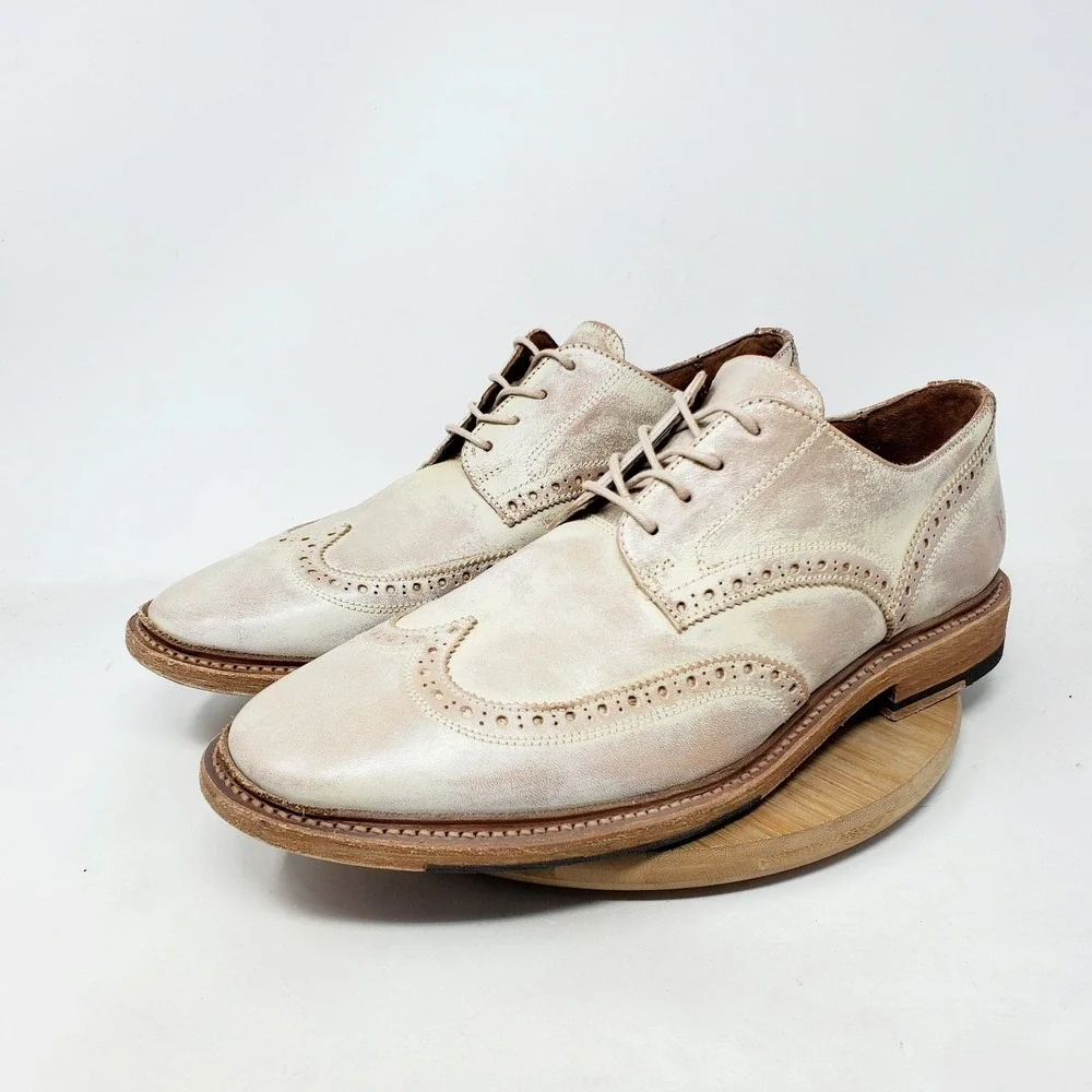 Frye Shoes Mens 9.5 D Paul Whitewash Leather Wingtip Brogue Oxford Mexico